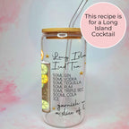 16oz Long Island Iced TeaCocktail Recipe Glass – Clear Tumbler with Bamboo Lid #CL