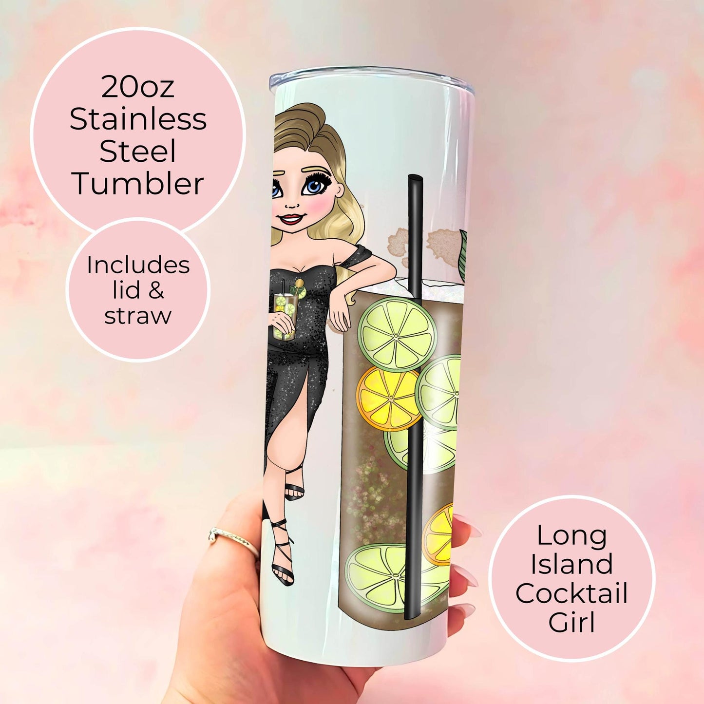 20oz Long Island Cocktail Stainless Steel Tumbler, Hot Or Cold Tumbler For Picnics Beach Parties, Bachellorette Party Festival Drinkware