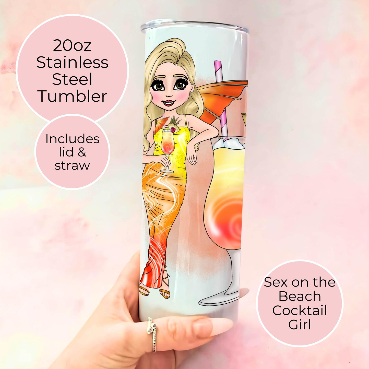 20oz Sex on the Beach Stainless Steel Tumbler, Pool Party Milestone Birthday Gift For Gym Enthusiast, Her Spill Proof Hot Cold Tumbler Gift