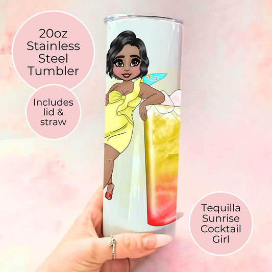 Tequila Sunrise 20oz Travel Tumbler, Insulated Hot or Cold Steel Travel Cup, Summer Soiree Festival Drinkware, Gift For Her Gym Accessories #ST