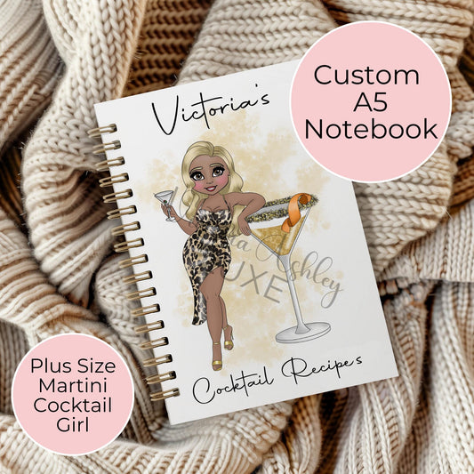 Plus Sized Martini Girl Personalised A5 Spiral Wire Notebook, Teacher End Of Term Gift, Wedding Planning Notebook, Line Paper #NB