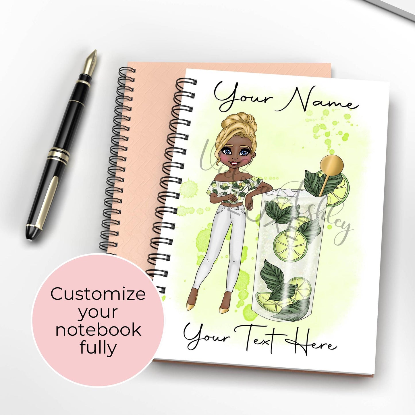 Mojito Character Cocktail Girl, A5 Wire-Bound Notebook With Lined Pages, Her Milestone Birthday Gift, Cocktail Party Planning Diary #NB