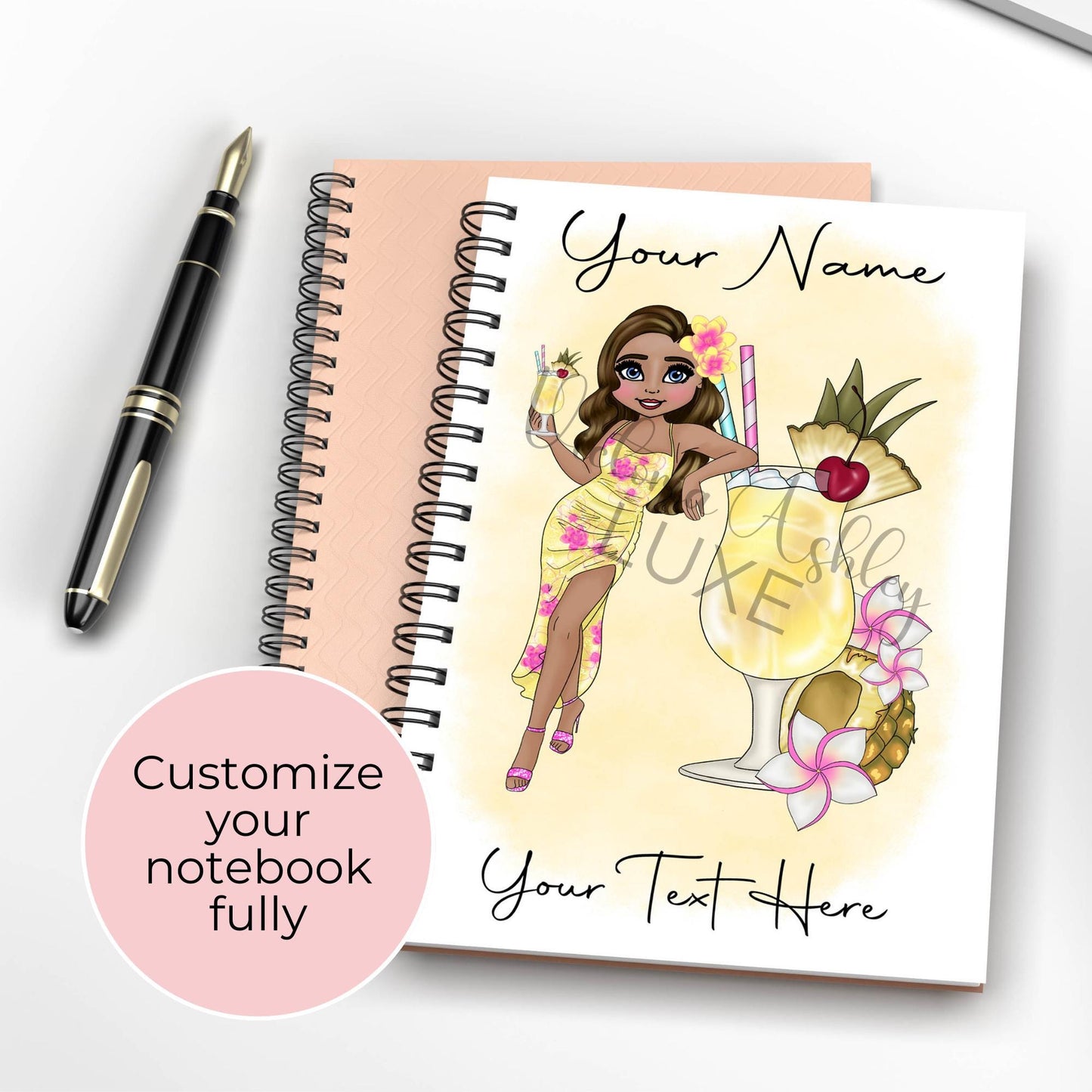 Pina Colada A5 Custom Character Notebook, Personalised character Notebook Gift For Party Planner Wedding Planner, Custom Journal Gift #NB