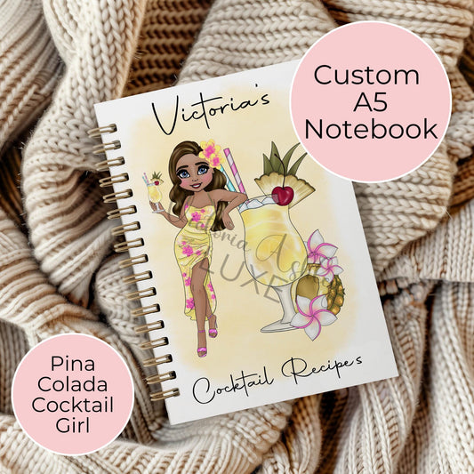Pina Colada A5 Custom Character Notebook, Personalised character Notebook Gift For Party Planner Wedding Planner, Custom Journal Gift #NB