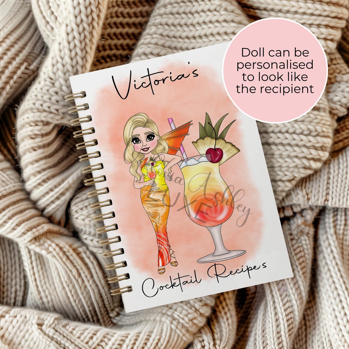 Sex On The Beach Personalised A5 Wire Bound Notebook, Custom Cocktail Character Notebook, Wedding Planning Notebook, Travelling Notebook For Journaling #NB