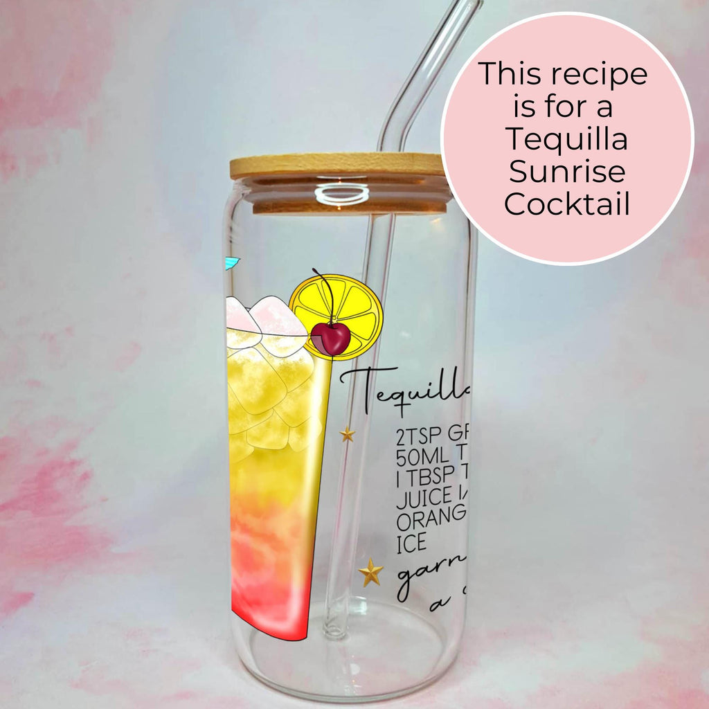 16oz Tequila Sunrise Cocktail Recipe Glass – Clear Tumbler with Bamboo Lid #CL