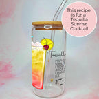 16oz Tequila Sunrise Cocktail Recipe Glass – Clear Tumbler with Bamboo Lid #CL