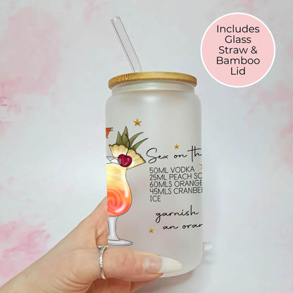 Personalised Character Portrait Cocktail Glass With Recipe For Big Sister, Frosted Cocktail Glass Sex On The Beach Bachelorette Hostess Gift