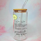 16oz Woo Woo Cocktail Recipe Glass – Clear Tumbler with Bamboo Lid #CL