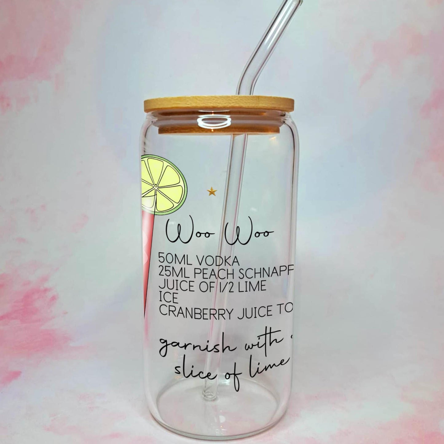 Woo Woo 16oz Clear Cocktail Glass, Cocktail Enthusiast Drinkware, Cocktail Shaker Glassware Barware Gift For Her Home Bar #CL