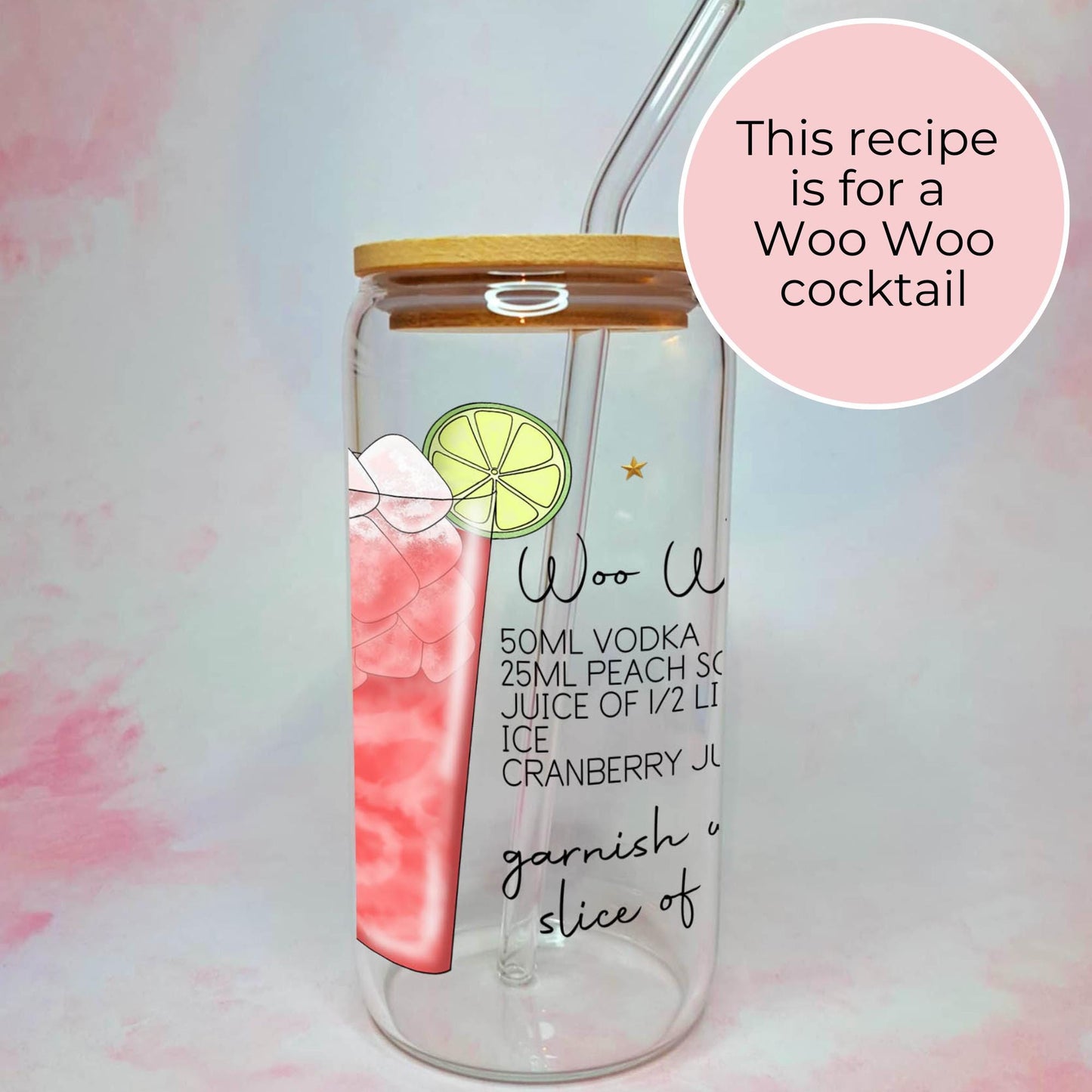 Woo Woo 16oz Clear Cocktail Glass, Cocktail Enthusiast Drinkware, Cocktail Shaker Glassware Barware Gift For Her Home Bar #CL