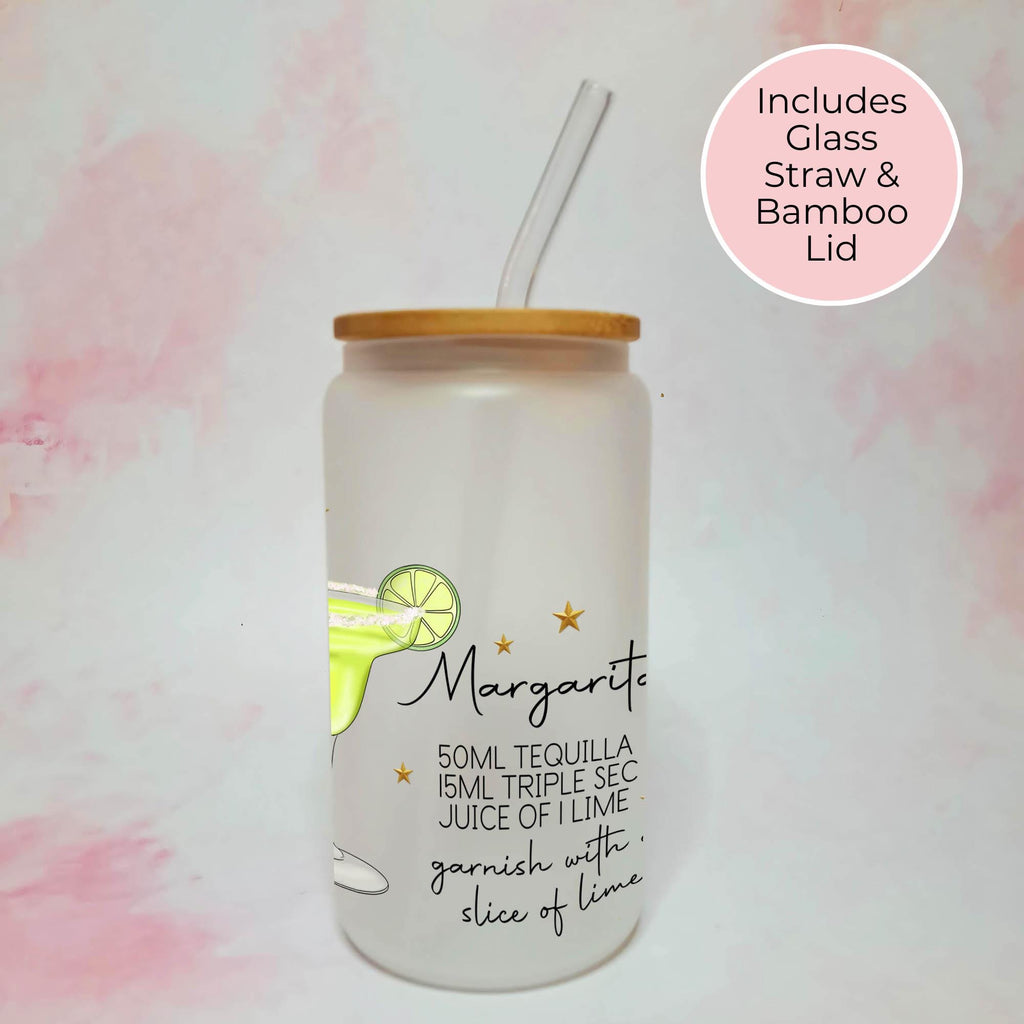 Margarita Cocktail Girl 16oz Frosted Libby Glass – Personalised Recipe Glass #FL