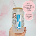 Energy Drink Cocktail Girl 16oz Frosted Libby Glass – Personalised Recipe Glass #FL