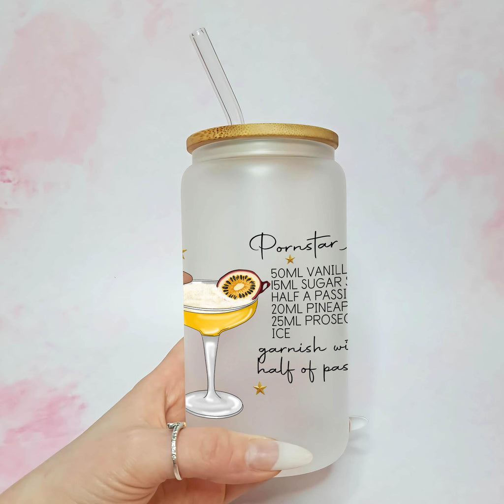 Pornstar Martini Cocktail Girl 16oz Frosted Libby Glass – Personalised Recipe Glass #FL