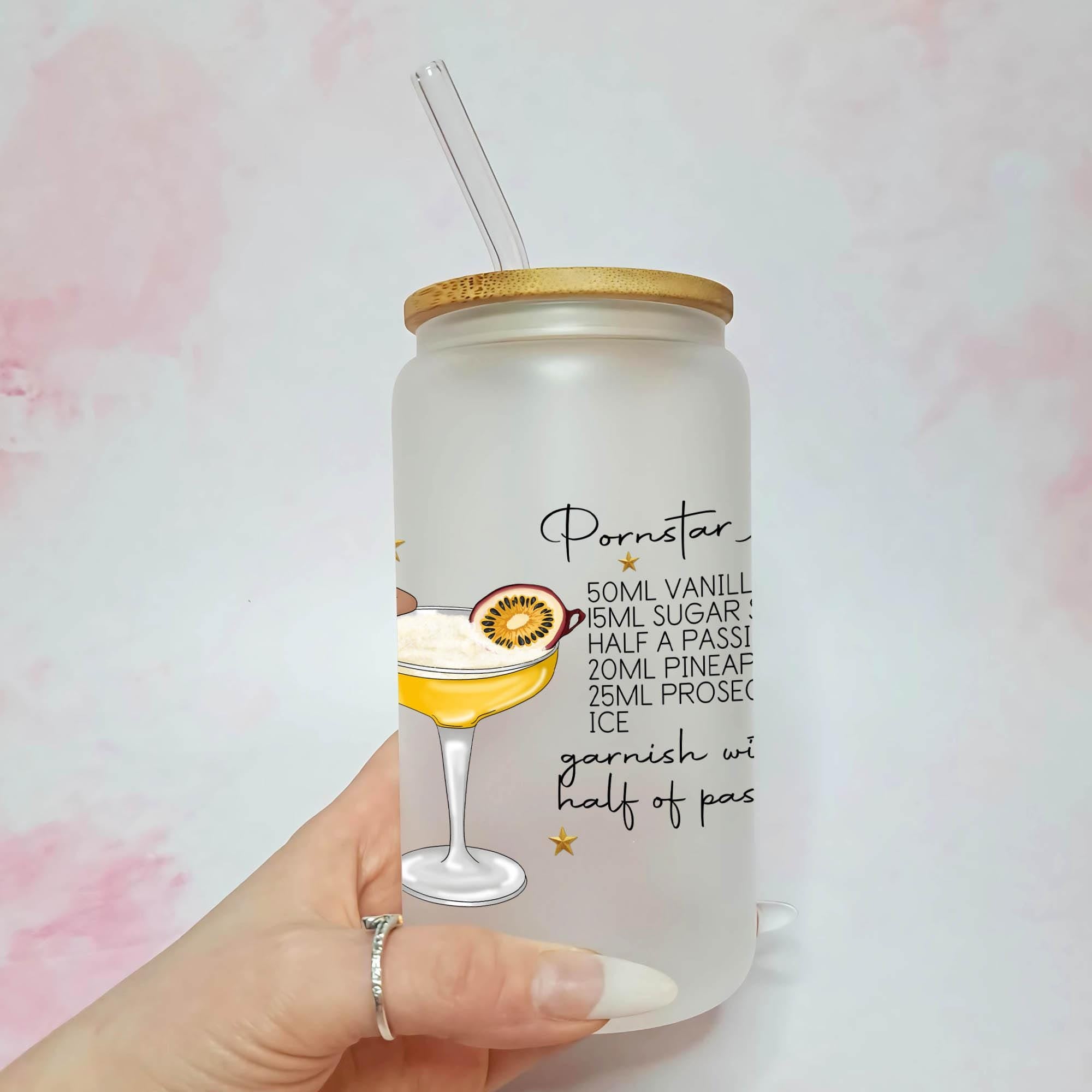 Pornstar Martini Cocktail Girl 16oz Frosted Libby Glass – Personalised Recipe Glass #FL