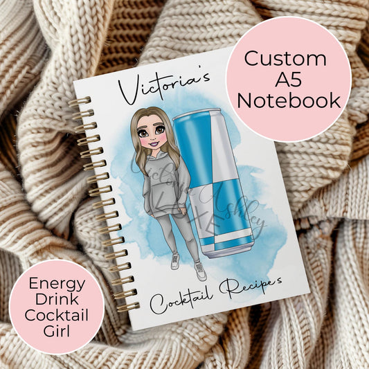 Energy Drink A5 Cocktail Notebook, Wire Bound Spiral Notebook Gift For End Of Term Teacher Gift, Lined Notebook Planning Notebook For Her #NB