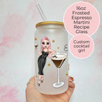Espresso Martini Cocktail Girl 16oz Frosted Libby Glass – Personalised Recipe Glass #FL