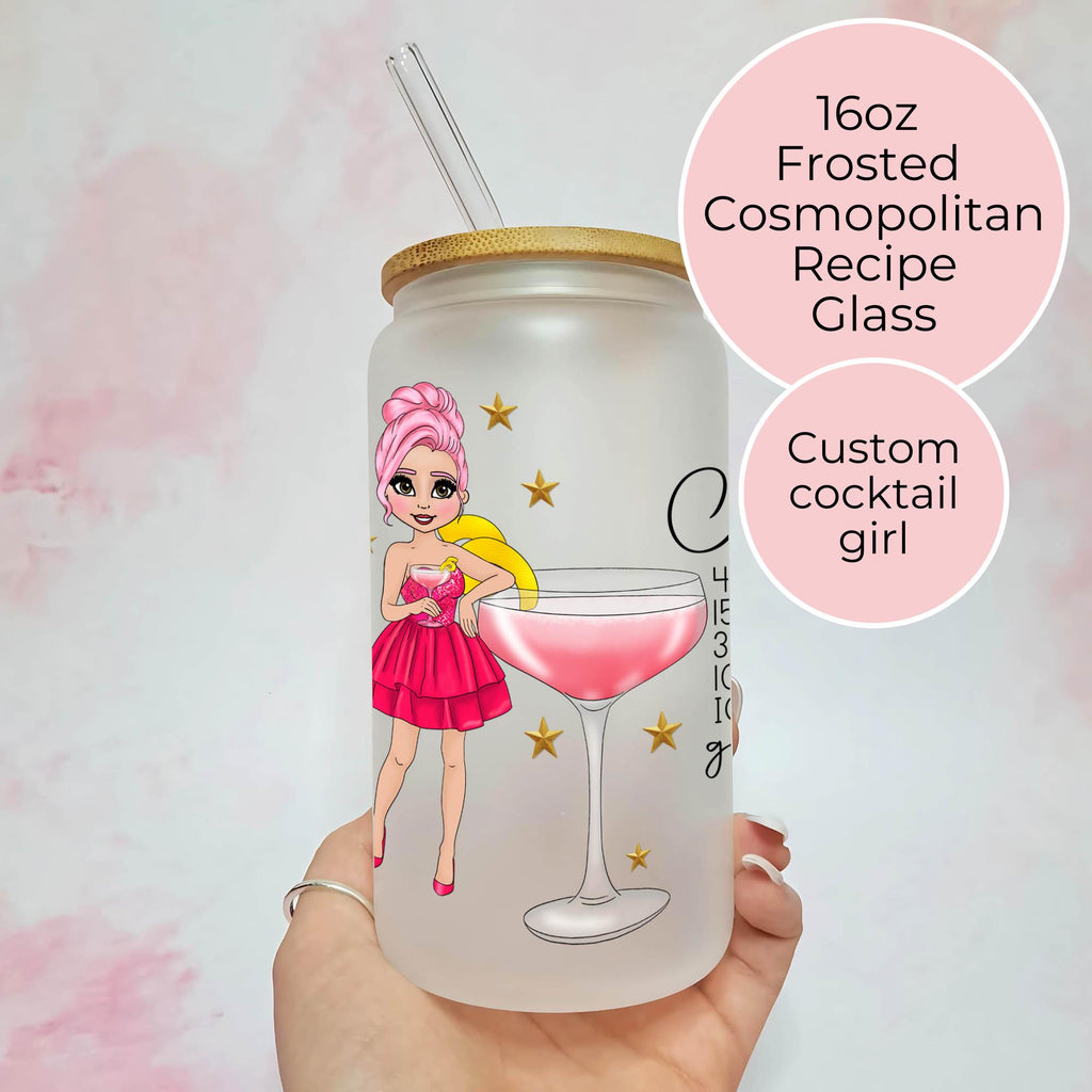 16oz Cosmopolitan Cocktail Recipe Glass – Clear Tumbler with Bamboo Lid #CL