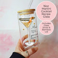 16oz Martini Cocktail Recipe Glass – Clear Tumbler with Bamboo Lid #CL