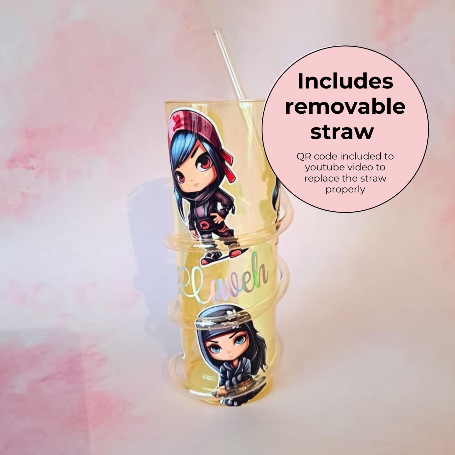 Personalized Crazy Straw Tumbler With Printable Vinyl Decals, Custom Wrap Around Str4aw Cup For Children, Childs Birthday Gift Party Bag