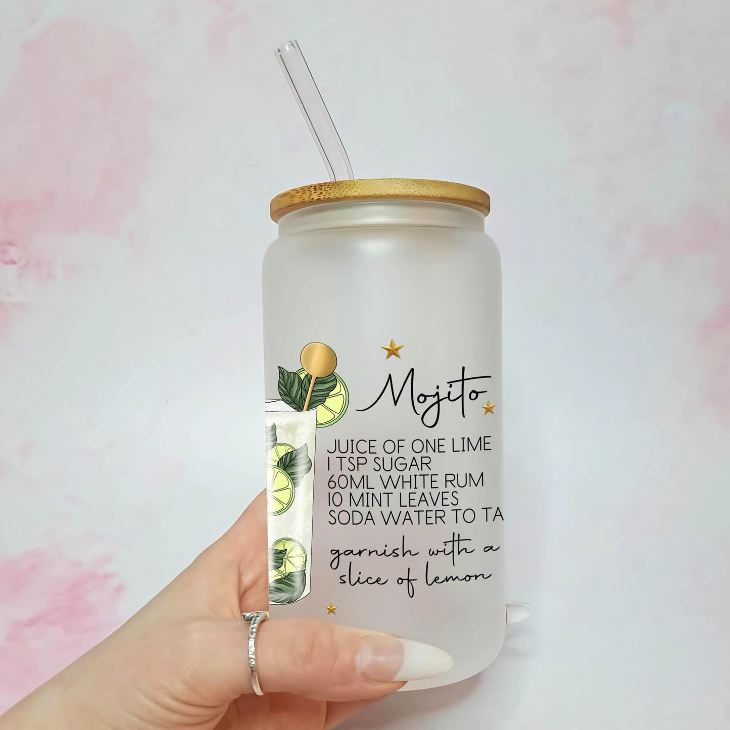Mojito  Custom Cocktail Girl Cocktail Recipe Glass, 16oz Frosted Libby Glass For Receptionist or Hostess Appreciation Gift, Cocktail Lovers Delight #FL