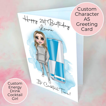 Personalised Energy Drink Custom Girl Milestone Birthday Card, 18th Birthday Card For A Daughter, Birthday card for gamers energy drink fans