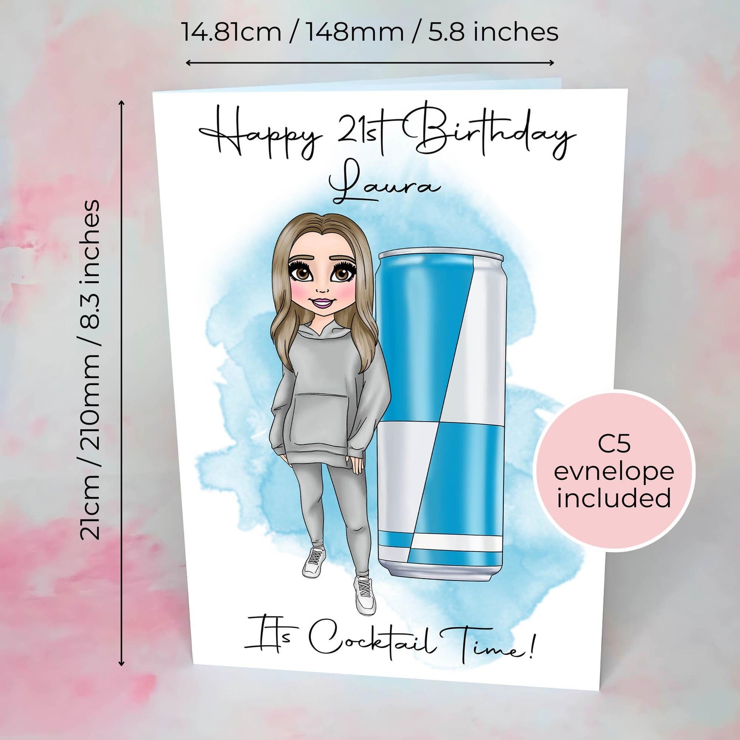 Personalised Energy Drink Custom Girl Milestone Birthday Card, 18th Birthday Card For A Daughter, Birthday card for gamers energy drink fans