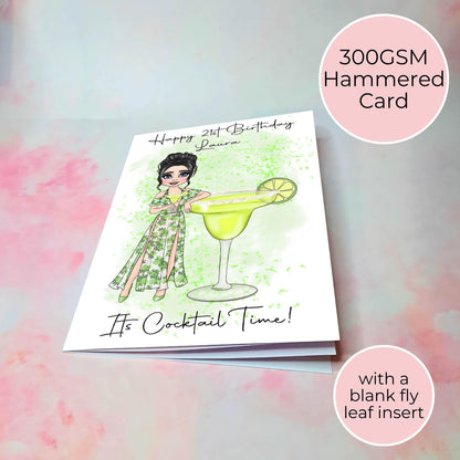 Personalised Margarita Birthday Card, Cocktail Themed Greeting Card For Her, Custom Character Card Gift For Cocktail Party, Summer Soiree