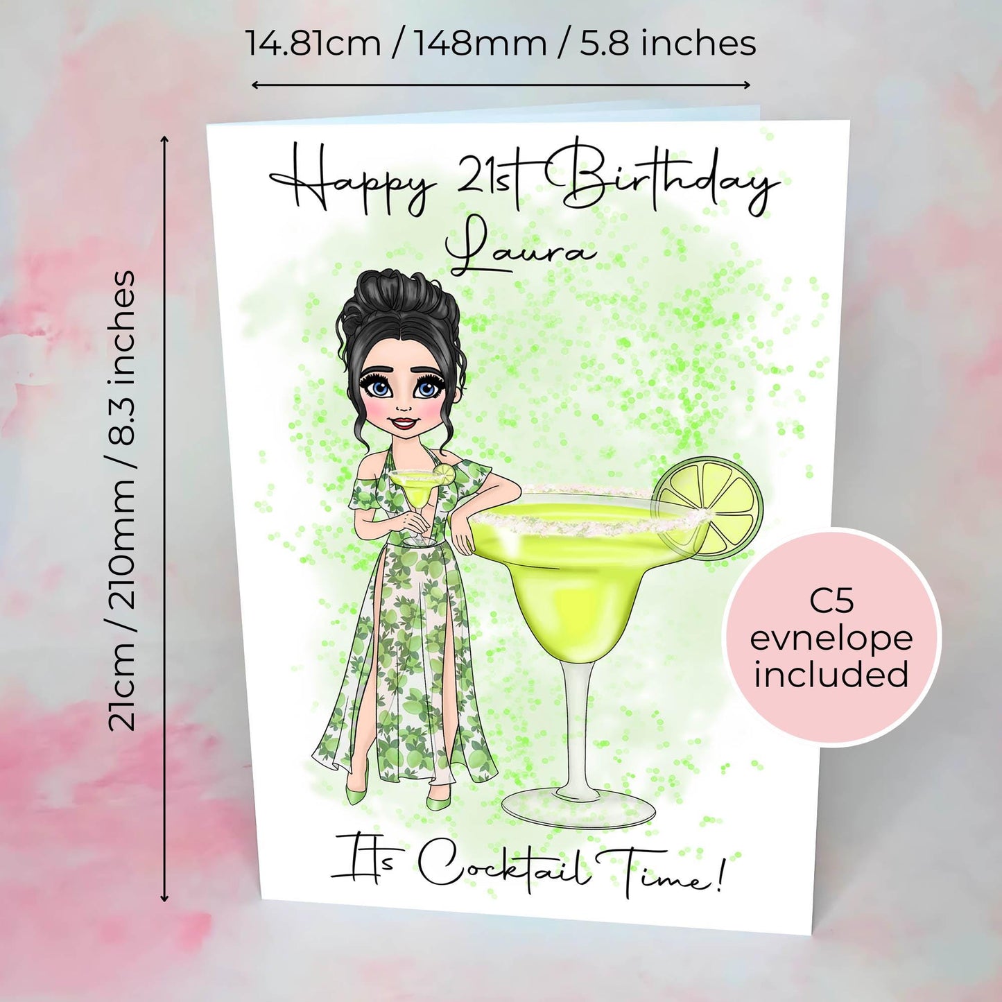 Personalised Margarita Birthday Card, Cocktail Themed Greeting Card For Her, Custom Character Card Gift For Cocktail Party, Summer Soiree