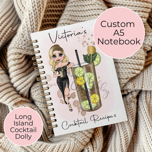 Long Island Iced Tea Custom Character A5 Notebook, Wire Bound Lined Paged Notebook, Wedding Party Planning Journal, Cocktail Planner Gift #NB