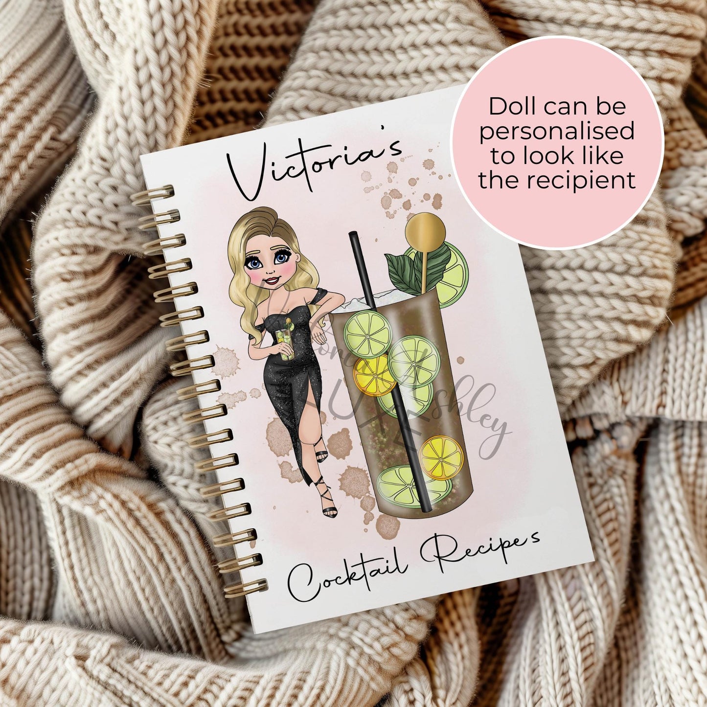Long Island Iced Tea Custom Character A5 Notebook, Wire Bound Lined Paged Notebook, Wedding Party Planning Journal, Cocktail Planner Gift #NB