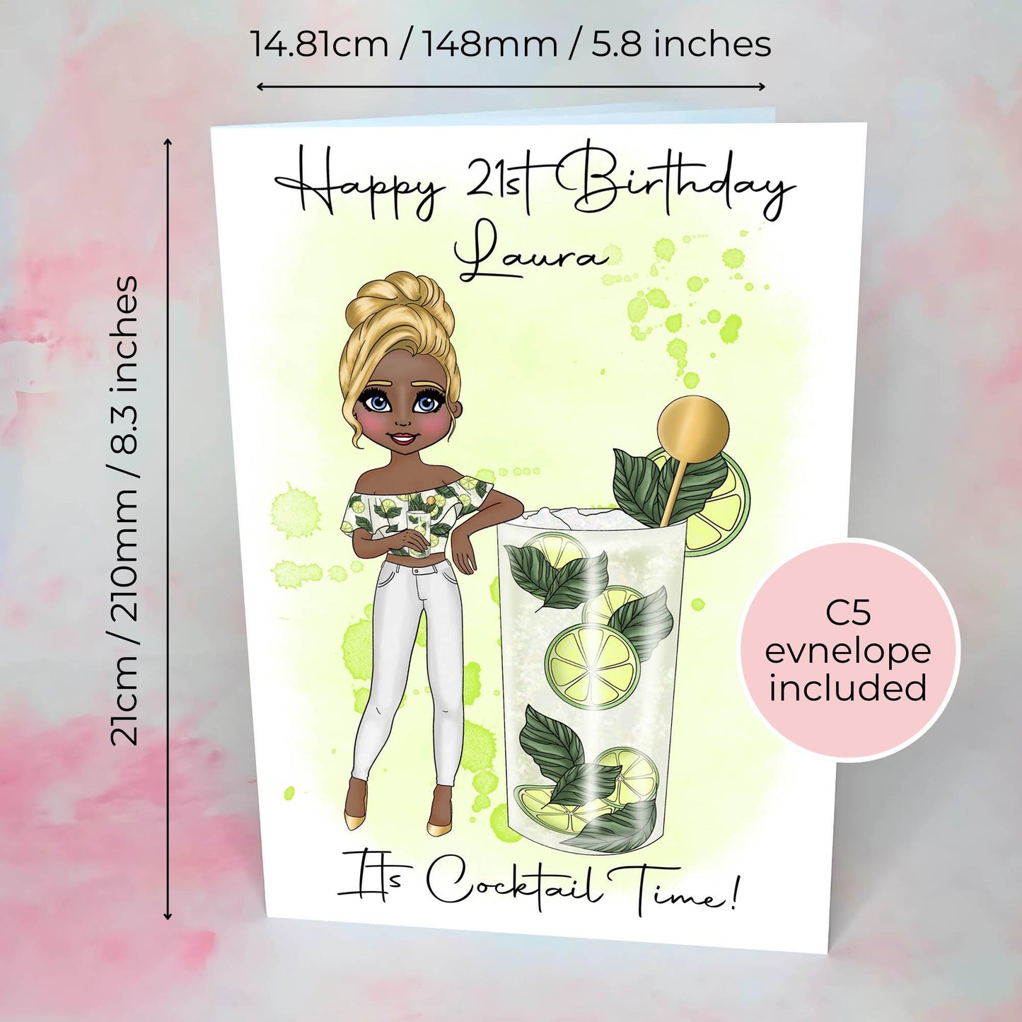Mojito Birthday Card, Cocktail Themed Greeting Card For Her, Custom Character Card Gift For Cocktail Party, Summer Soiree #G1