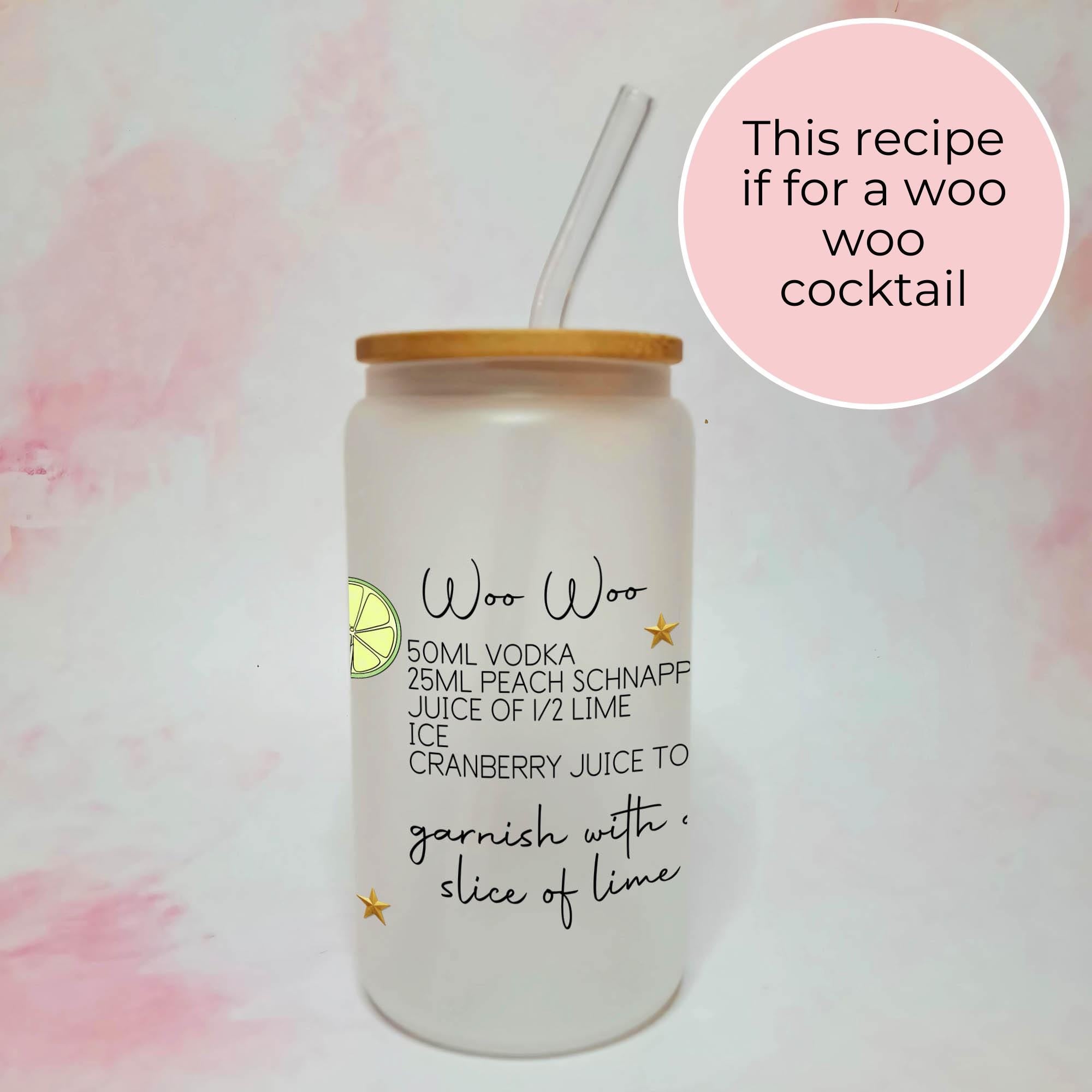Woo Woo Cocktail Girl 16oz Frosted Libby Glass – Personalised Recipe Glass #FL