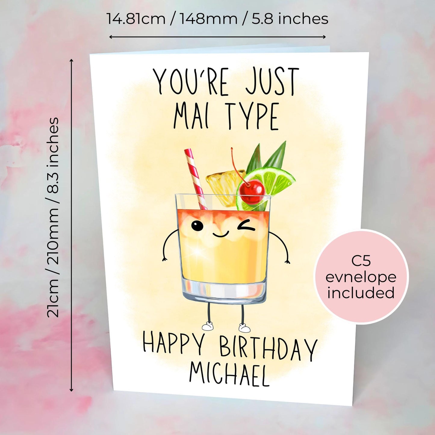 Mai Tai Funny Pun  Birthday Card For Him / Her, Cocktail Themed Birthday Greeting Card, A5 Card With Blank Flyleaf, Cocktail Party Greeting #G1
