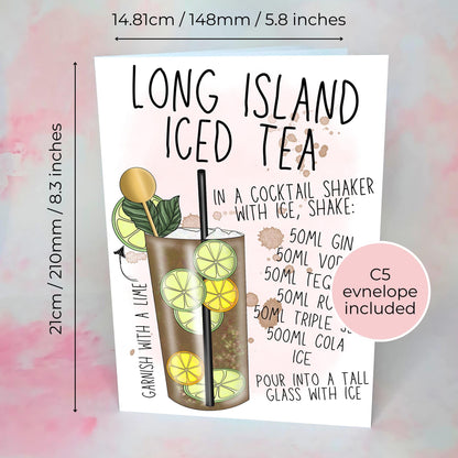 Long Island Iced Tea Recipe Greeting Card, Sip Sip Hooray Birthday Card For Him / Her, A5 Luxury Greeting Card With Printed Message Inside