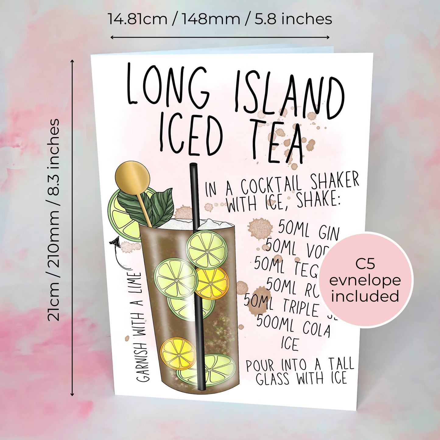 Long Island Iced Tea Recipe Greeting Card, Sip Sip Hooray Birthday Card For Him / Her, A5 Luxury Greeting Card With Printed Message Inside #G1
