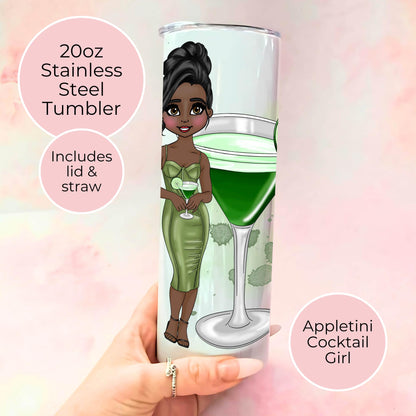 20oz Appletini Custom Cocktail Stainless Steel Tumbler, Hot Cold Tumbler For Picnics Pool Parties, Bachellorette Party Festival Drinkware