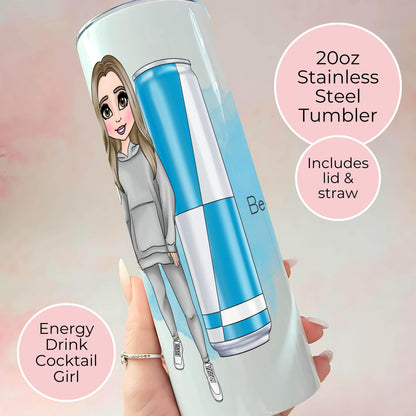 Energy Boosting Drink-Inspired Tumbler, 20oz Stainless Steel Insulated Travel Mug, Gift for Fitness Enthusiasts, Trendy Hydration Accessory