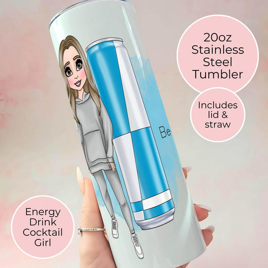 Energy Drink Boosting Energy-Inspired Tumbler, 20oz Stainless Steel Insulated Travel Mug, Gift for Fitness Enthusiasts, Trendy Hydration Accessory #ST