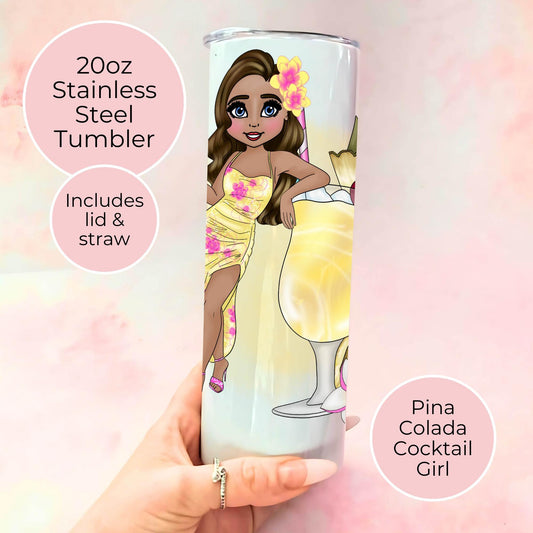 Pina Colada 20oz Stainless Steel Tumbler, Hot Or Cold Tumbler Gift For Her, Milestone Birthday Festival Party Drinkware, Mothers day Gift #ST
