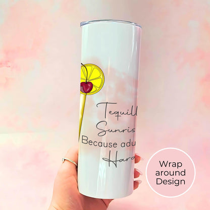 20oz Tequilla Sunrise Travel Tumbler, Insulated Hot or Cold Steel Travel Cup, Summer Soiree Festival Drinkware, Gift For Her Gym Accessories