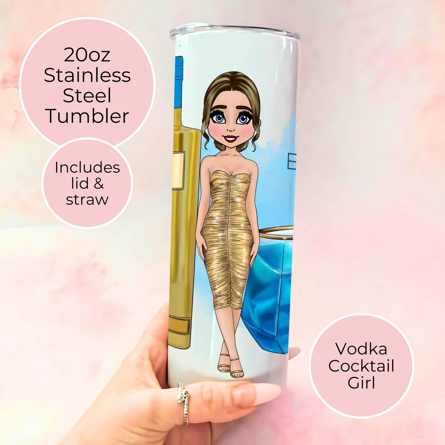 20oz Stainless Steel Custom Vodka Girl Cocktail Tumbler, Hot or Cold Insulated Tumbler, Beach Party Travel Mug For Her Milestone Birthday