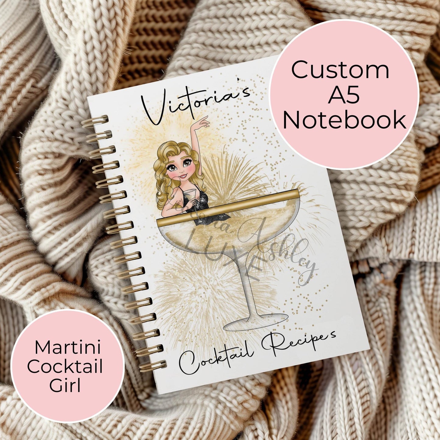Martini Themed A5 Wirebound Lined Page Notebook, Gift For A Party Planner, College Notes Journal, Milestone Birthday Gift For Her #NB