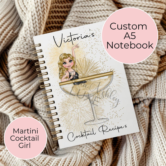 Martini Themed A5 Wirebound Lined Page Notebook, Gift For A Party Planner, College Notes Journal, Milestone Birthday Gift For Her #NB