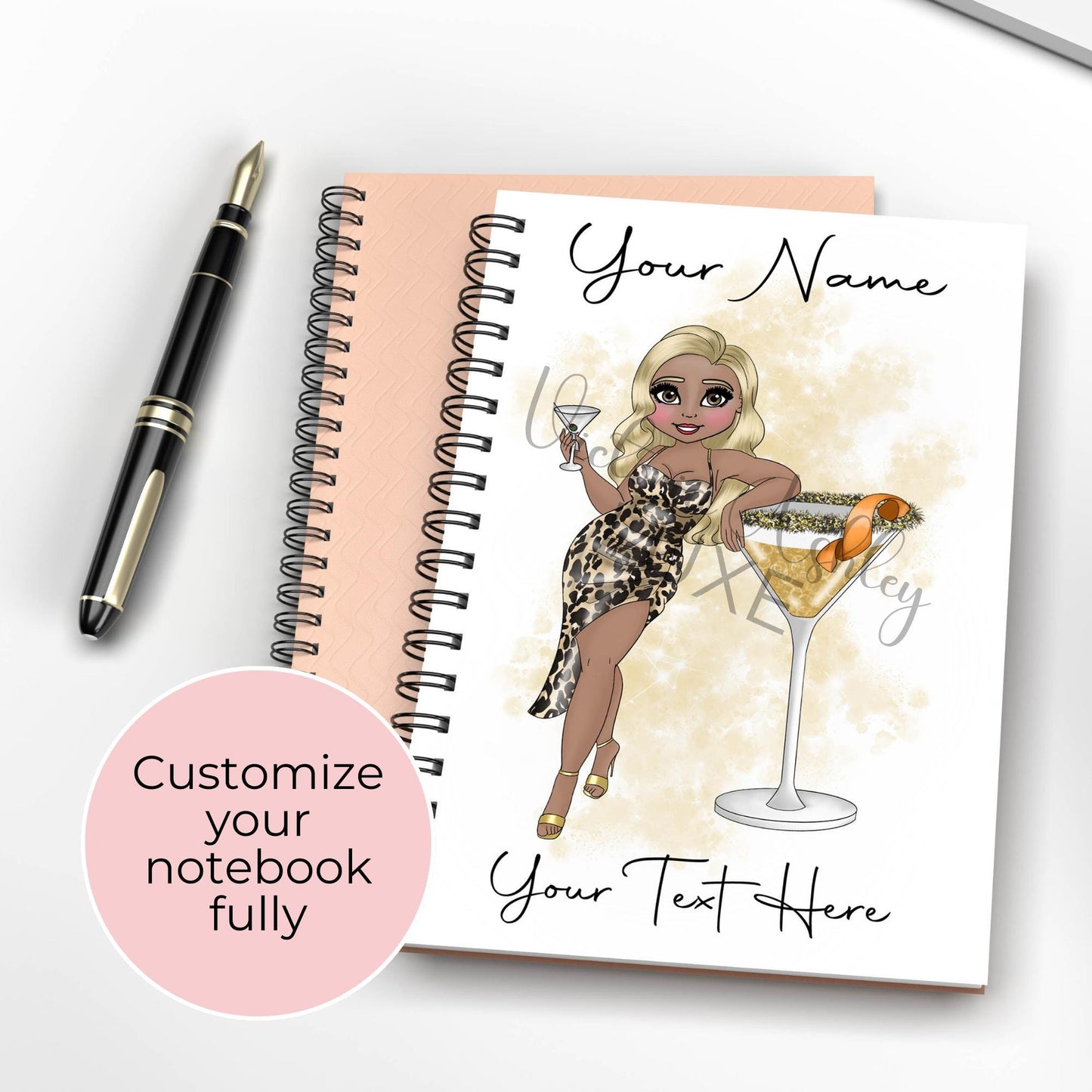 Plus Sized Martini Girl Personalised A5 Spiral Wire Notebook, Teacher End Of Term Gift, Wedding Planning Notebook, Line Paper #NB