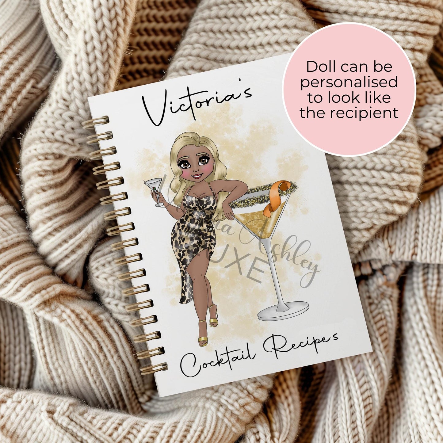 Plus Sized Martini Girl Personalised A5 Spiral Wire Notebook, Teacher End Of Term Gift, Wedding Planning Notebook, Line Paper #NB