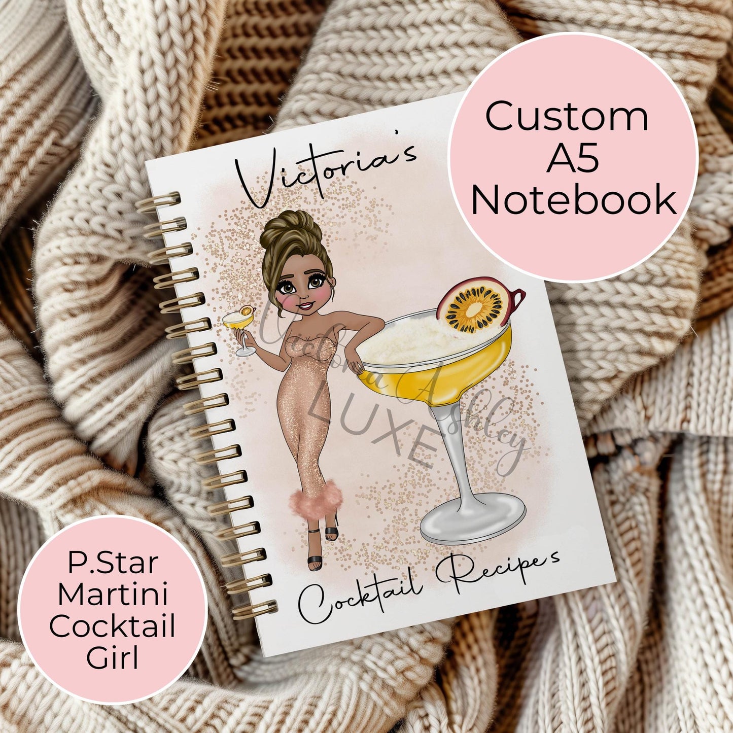 Pornstar Martini Custom A5 Cocktail Girl Notebook, Spiral Notebook For Her Birthday, Custom Character Notebook Gift For Wedding Planning #NB