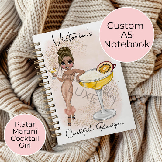 Pornstar Martini Custom A5 Cocktail Girl Notebook, Spiral Notebook For Her Birthday, Custom Character Notebook Gift For Wedding Planning #NB