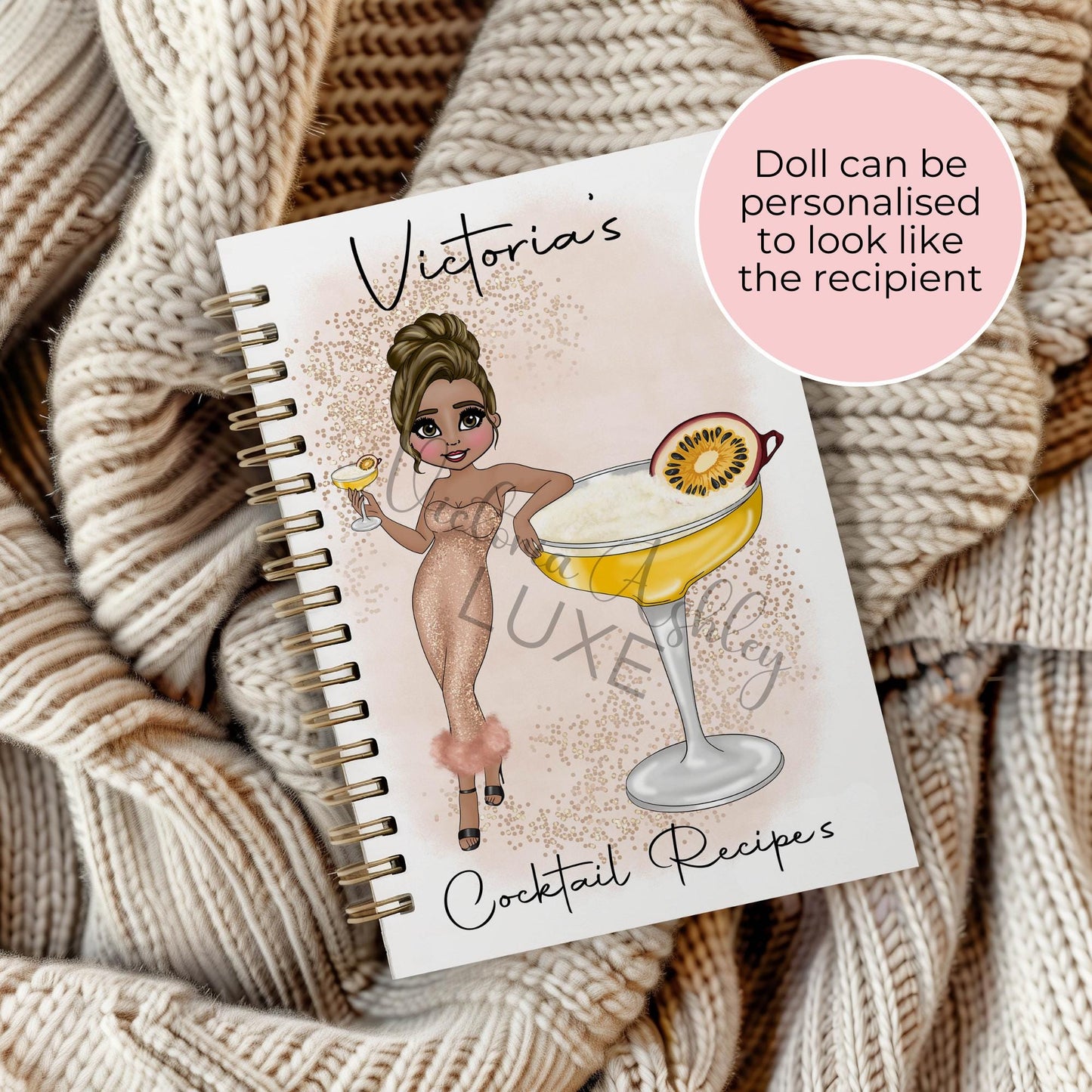 Pornstar Martini Custom A5 Cocktail Girl Notebook, Spiral Notebook For Her Birthday, Custom Character Notebook Gift For Wedding Planning #NB