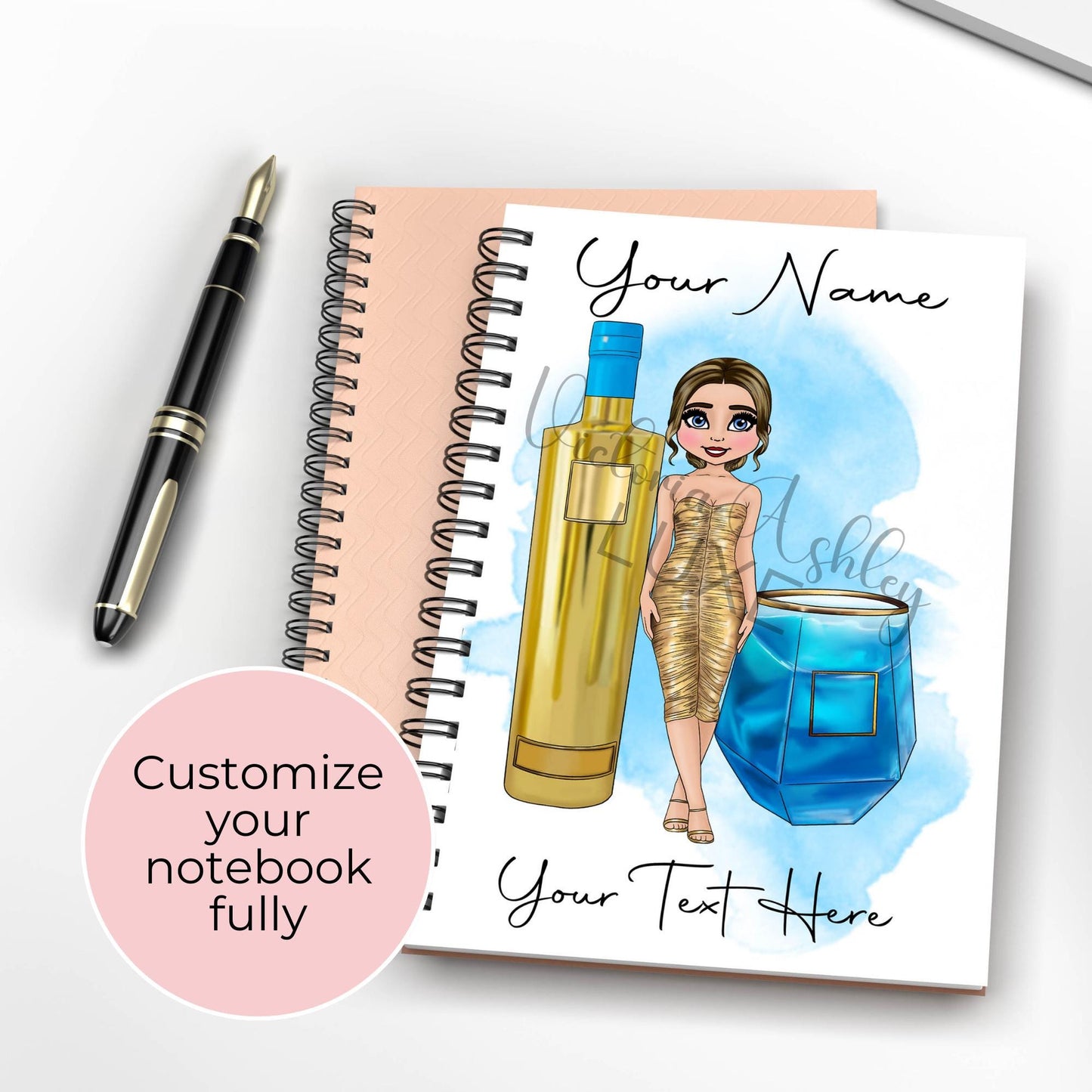 The Vodka Girl A5 Wire bound Notebook, Custom Character Lined Paper Journal, Wedding Cocktail Party Event Planning Diary, Business Planning Notes #NB